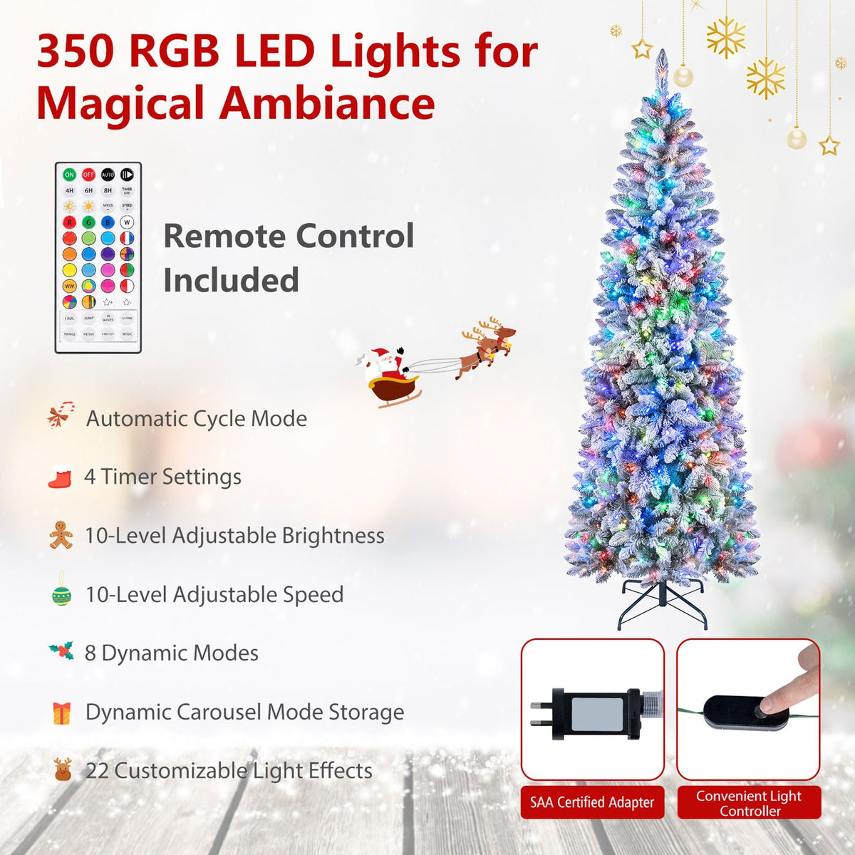 2.25M/1.8M Smart Pencil Christmas Tree with 340/250 Pre-Lit RGB LED Lights