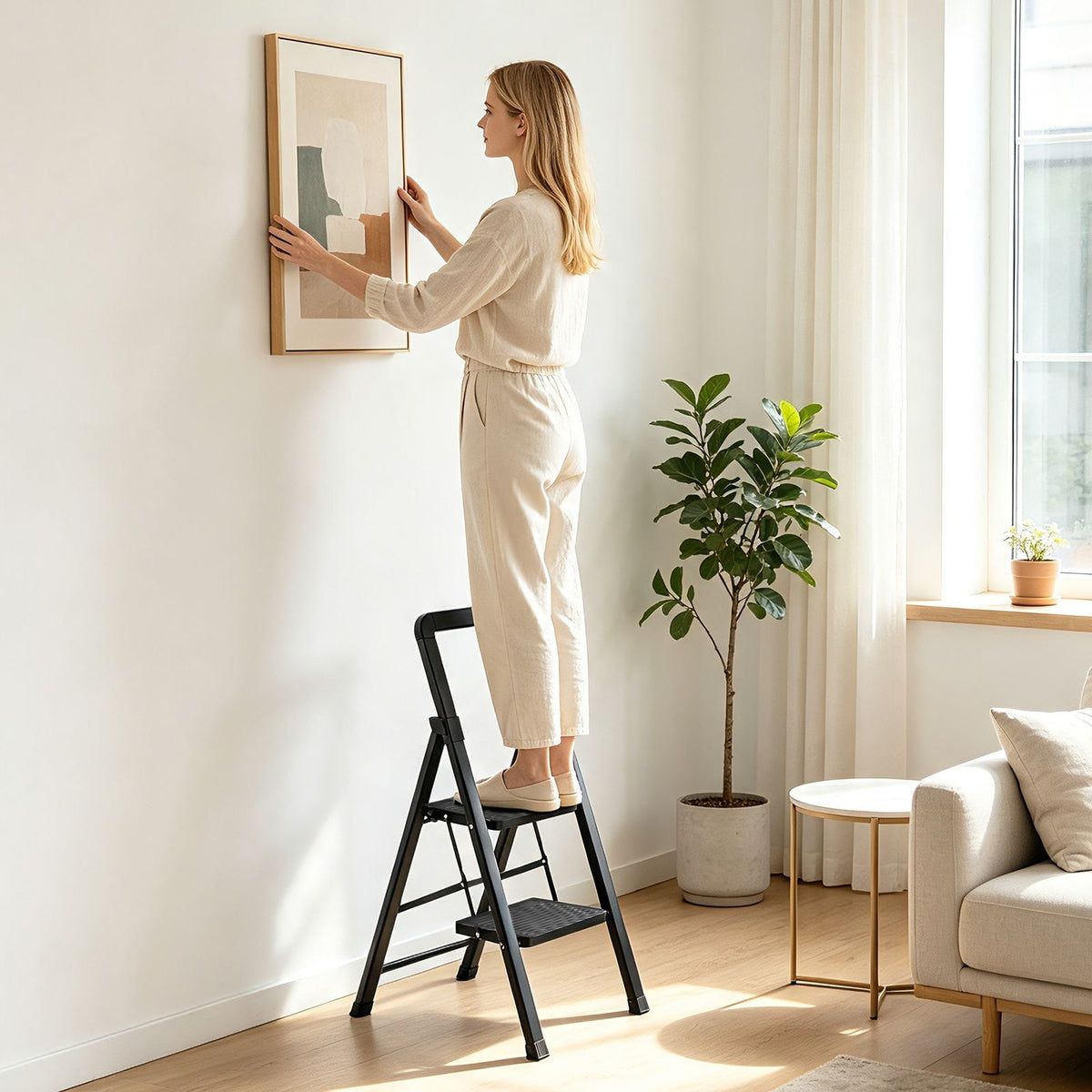 2/3/4/5 Step Ladder with Wide Anti-slip Pedals and Safety Handgrip