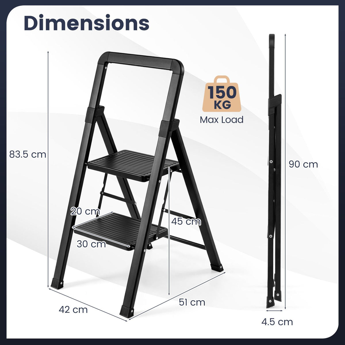 2/3/4/5 Step Ladder with Wide Anti-slip Pedals and Safety Handgrip
