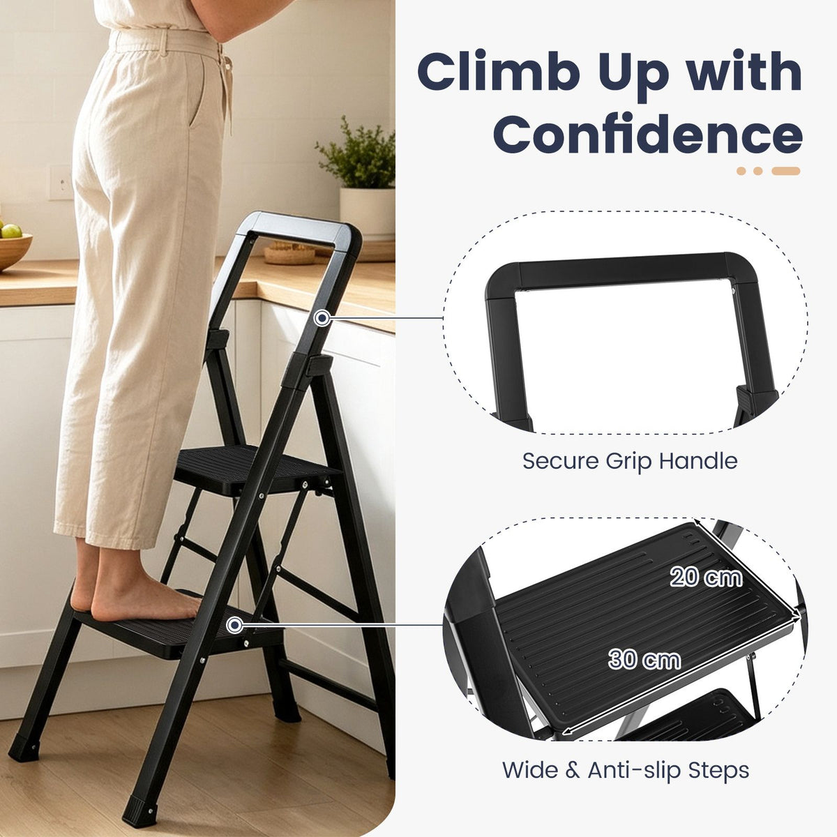 2/3/4/5 Step Ladder with Wide Anti-slip Pedals and Safety Handgrip