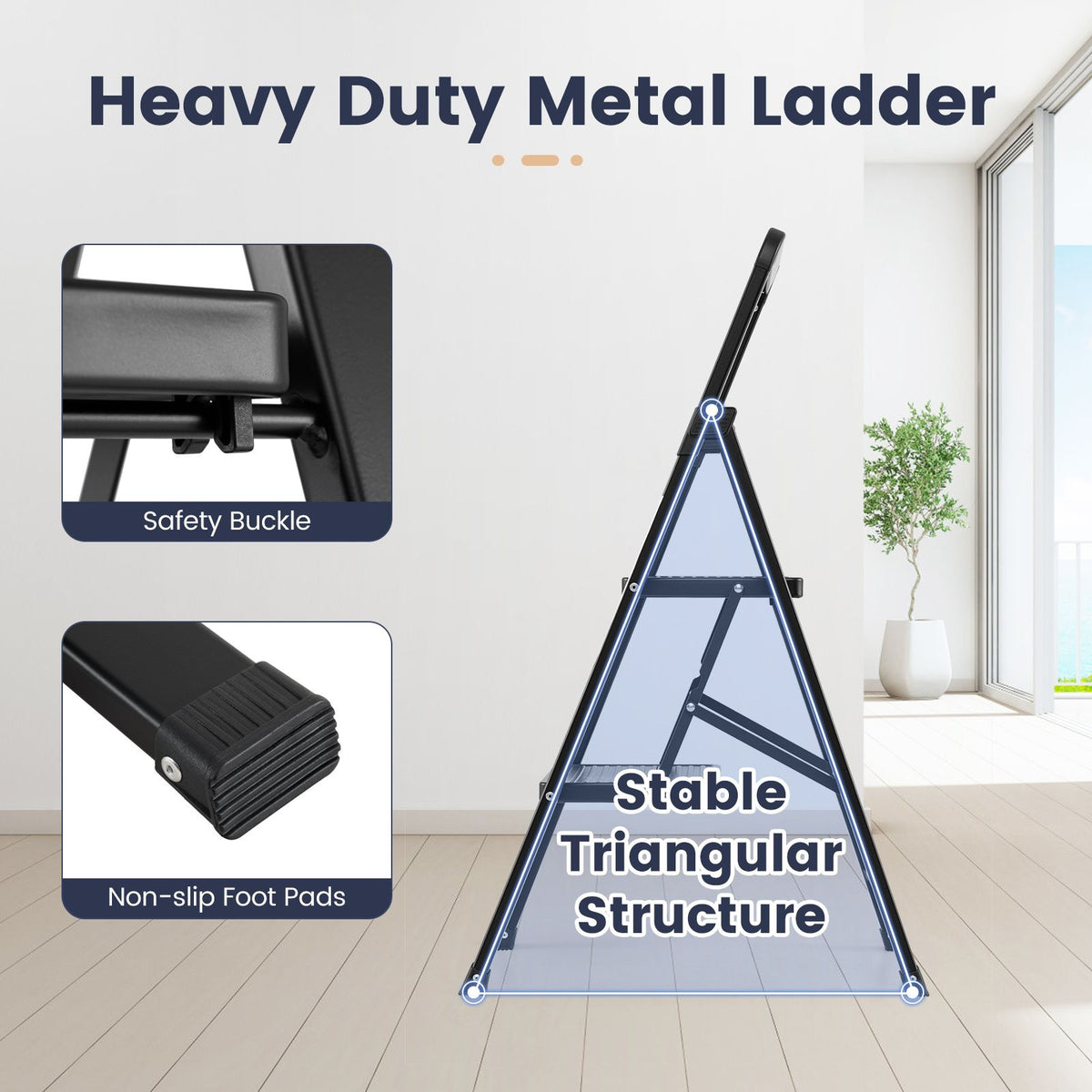 2/3/4/5 Step Ladder with Wide Anti-slip Pedals and Safety Handgrip