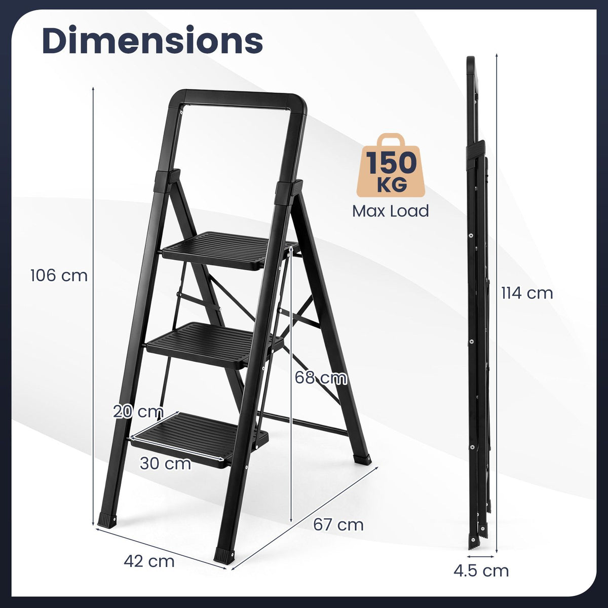 2/3/4/5 Step Ladder with Wide Anti-slip Pedals and Safety Handgrip