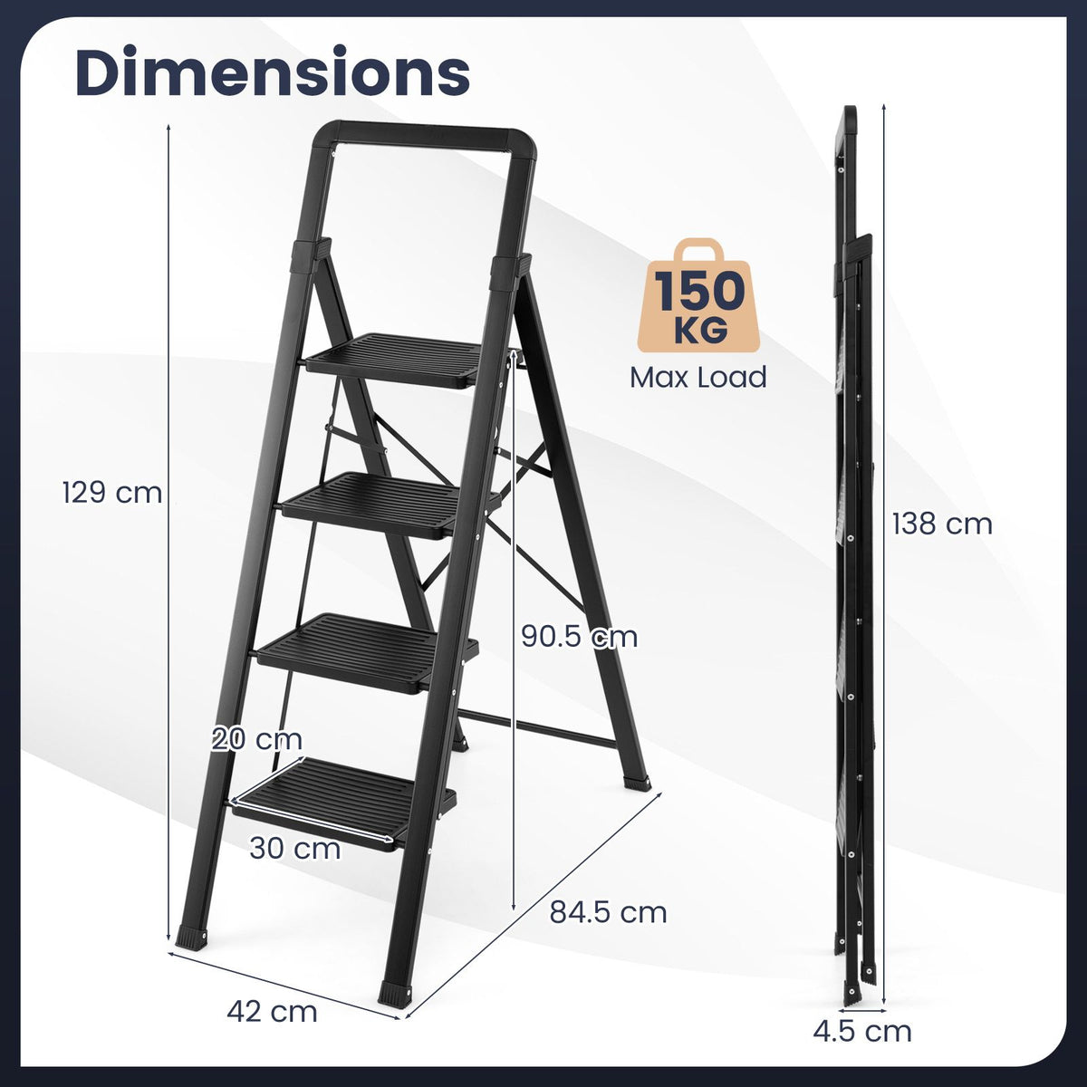 2/3/4/5 Step Ladder with Wide Anti-slip Pedals and Safety Handgrip