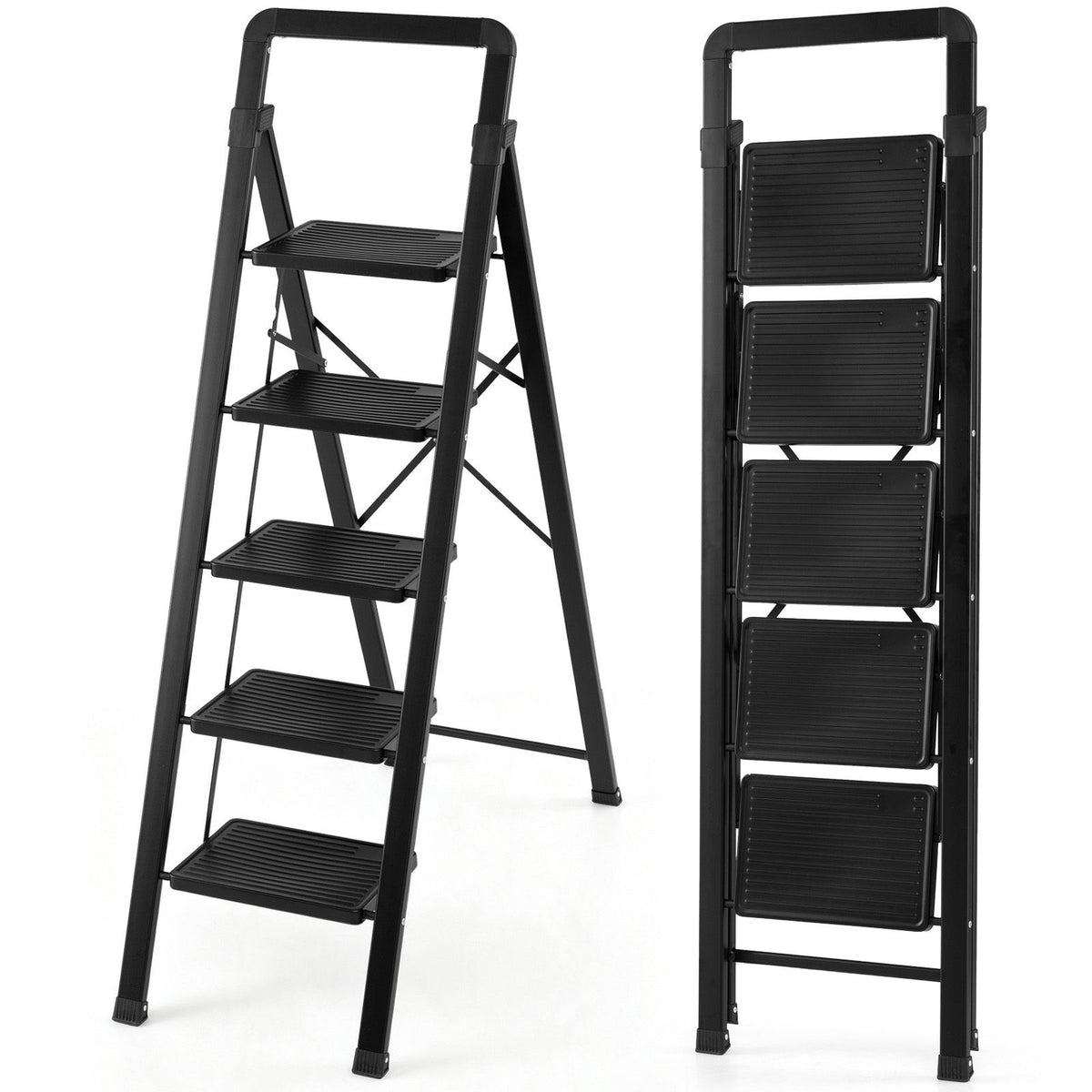 2/3/4/5 Step Ladder with Wide Anti-slip Pedals and Safety Handgrip
