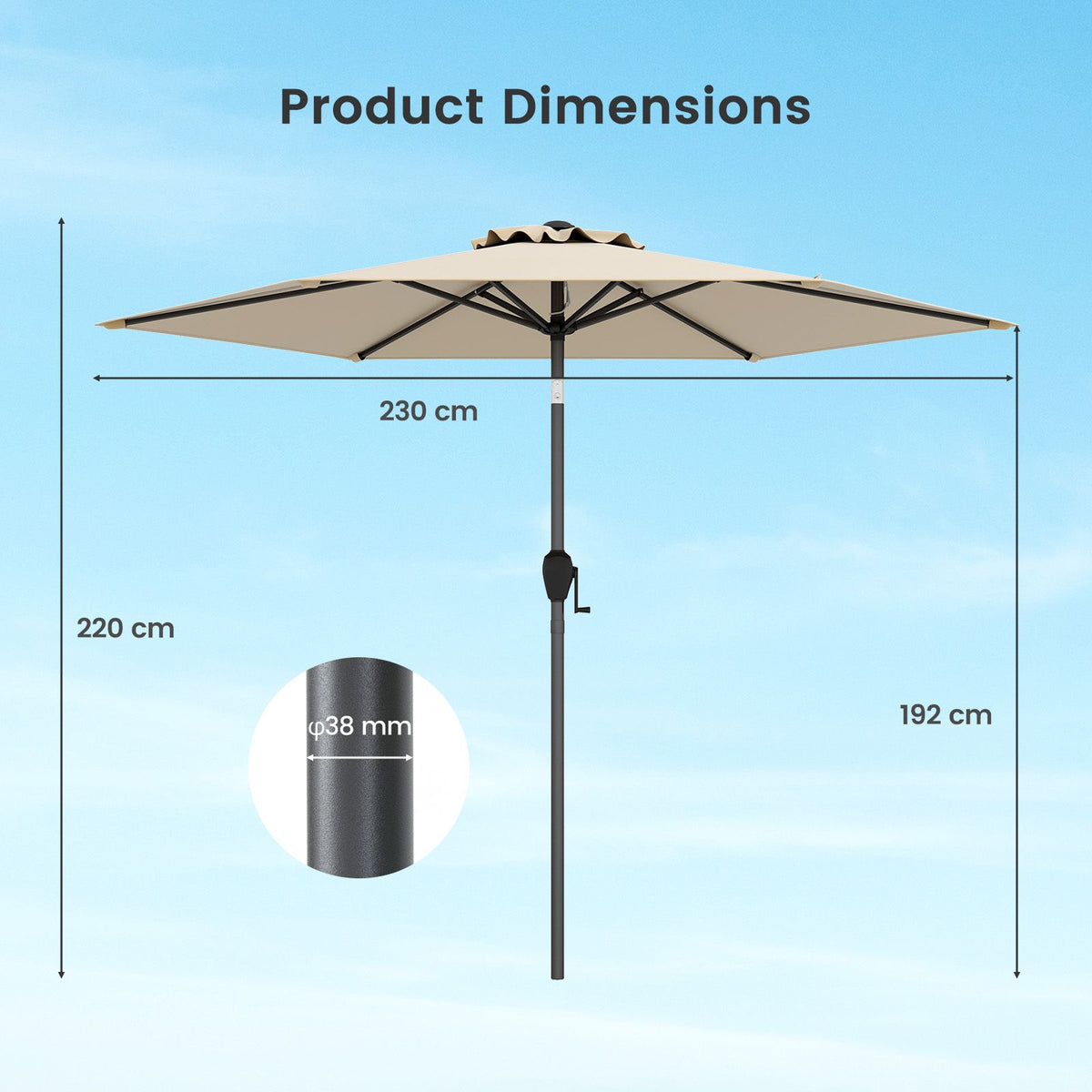 2.3M Patio Umbrella with Push Button Tilt for Backyard Garden