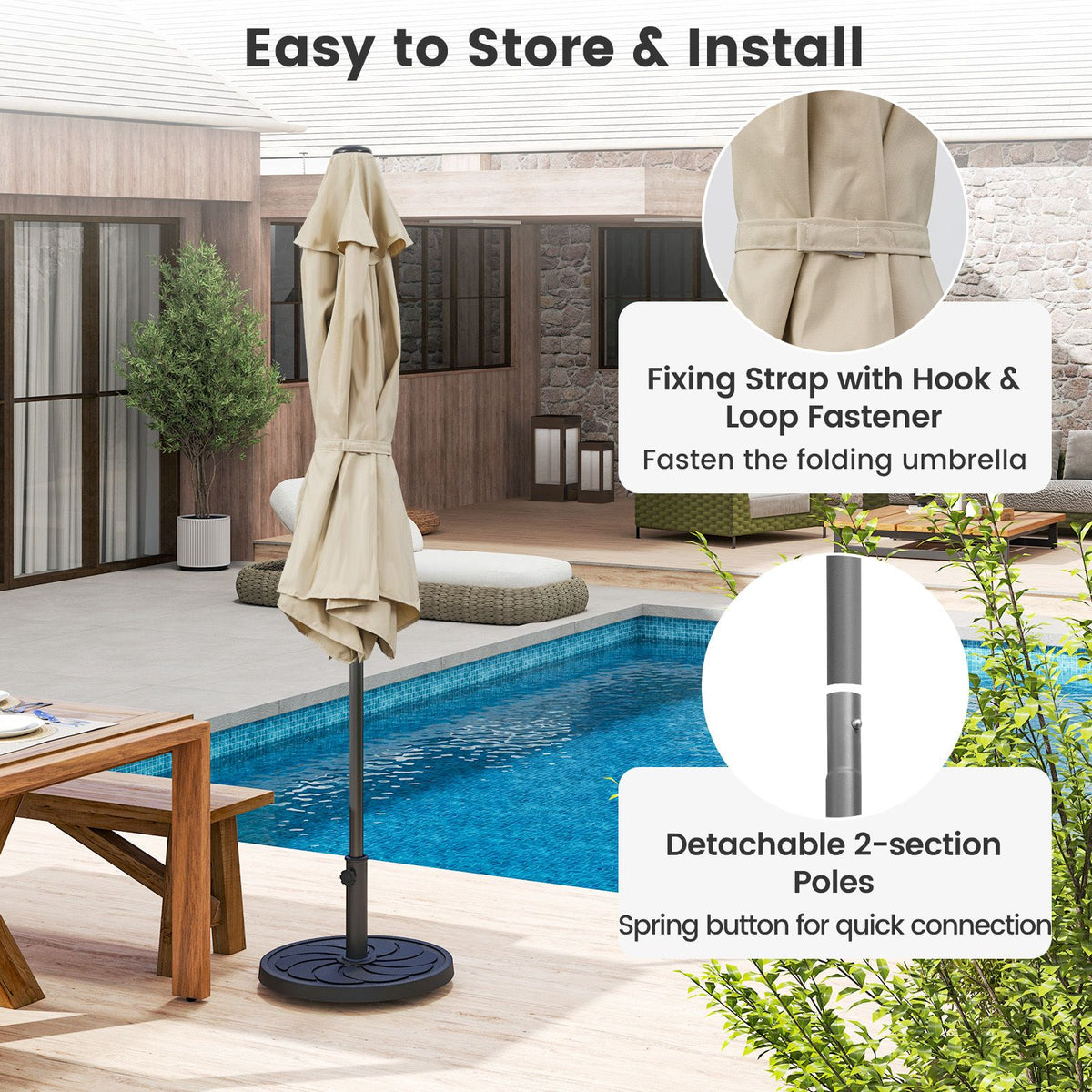 2.3M Patio Umbrella with Push Button Tilt for Backyard Garden