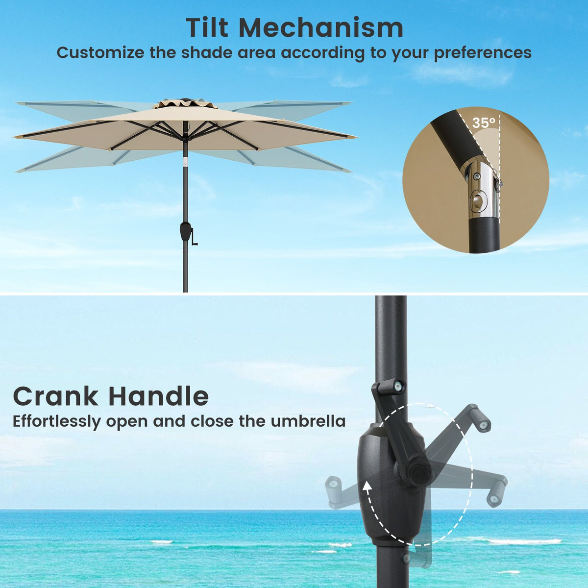 2.3M Patio Umbrella with Push Button Tilt for Backyard Garden