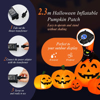2.3m Halloween Inflatable Pumpkin with Witch Cat and LED Lights for Yard Lawn