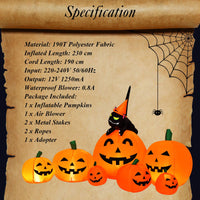 2.3m Halloween Inflatable Pumpkin with Witch Cat and LED Lights for Yard Lawn