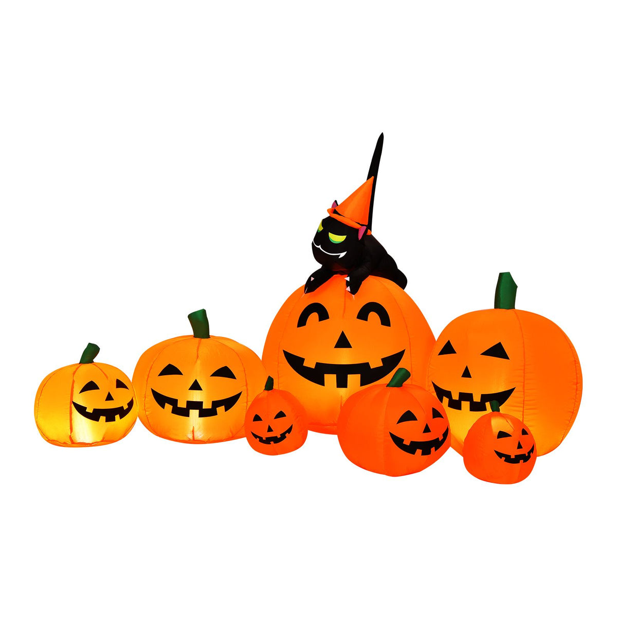 2.3m Halloween Inflatable Pumpkin with Witch Cat and LED Lights for Yard Lawn