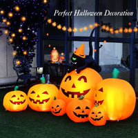 2.3m Halloween Inflatable Pumpkin with Witch Cat and LED Lights for Yard Lawn