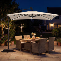 2.5M Solar LED Cantilever Umbrella with 360 Rotation and Weighted Base