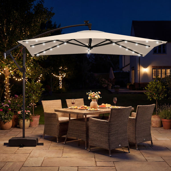 2.5M Solar LED Cantilever Umbrella with 360 Rotation and Weighted Base