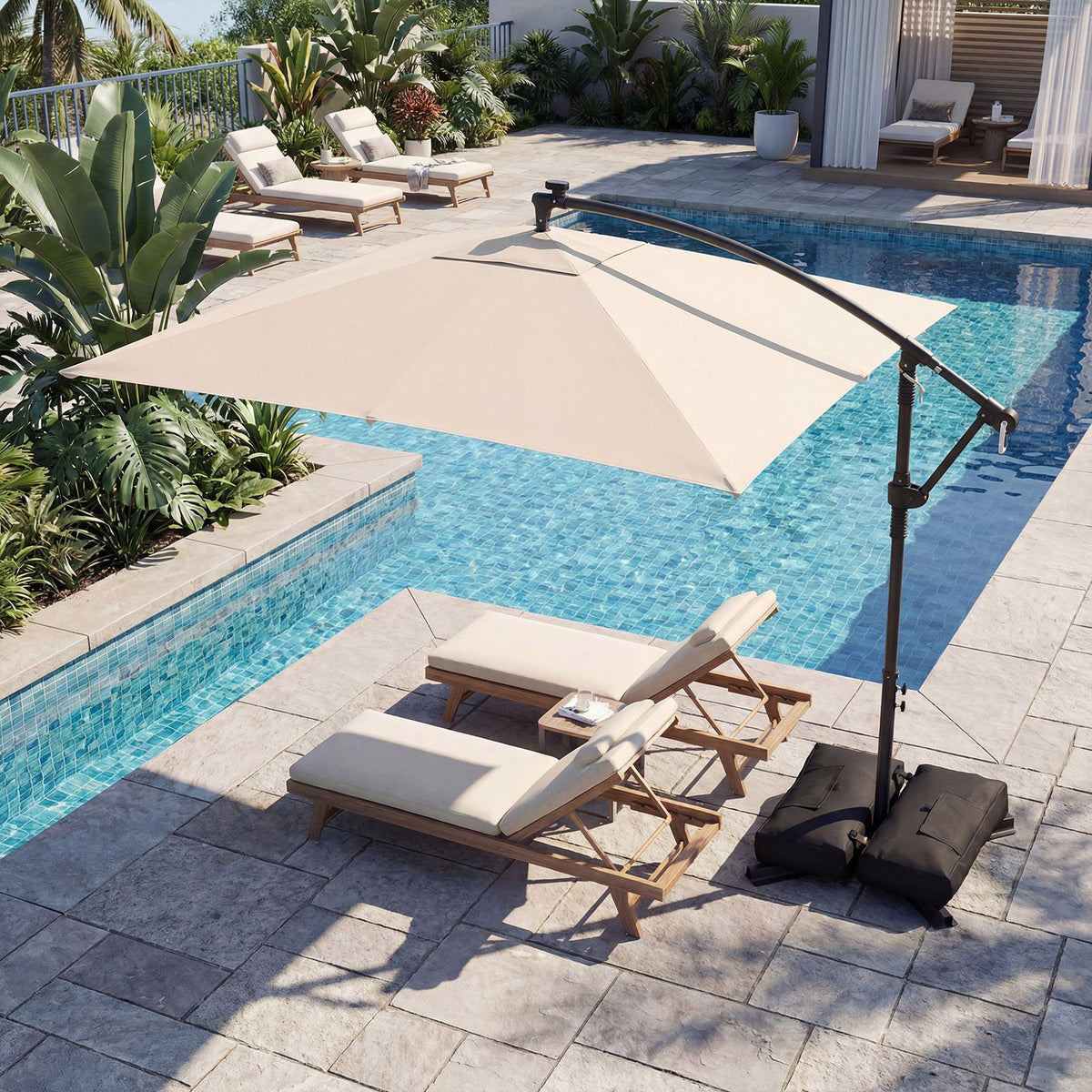 2.5M Solar LED Cantilever Umbrella with 360 Rotation and Weighted Base
