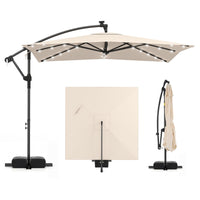 2.5M Solar LED Cantilever Umbrella with 360 Rotation and Weighted Base