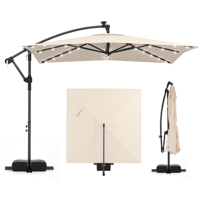 2.5M Solar LED Cantilever Umbrella with 360 Rotation and Weighted Base