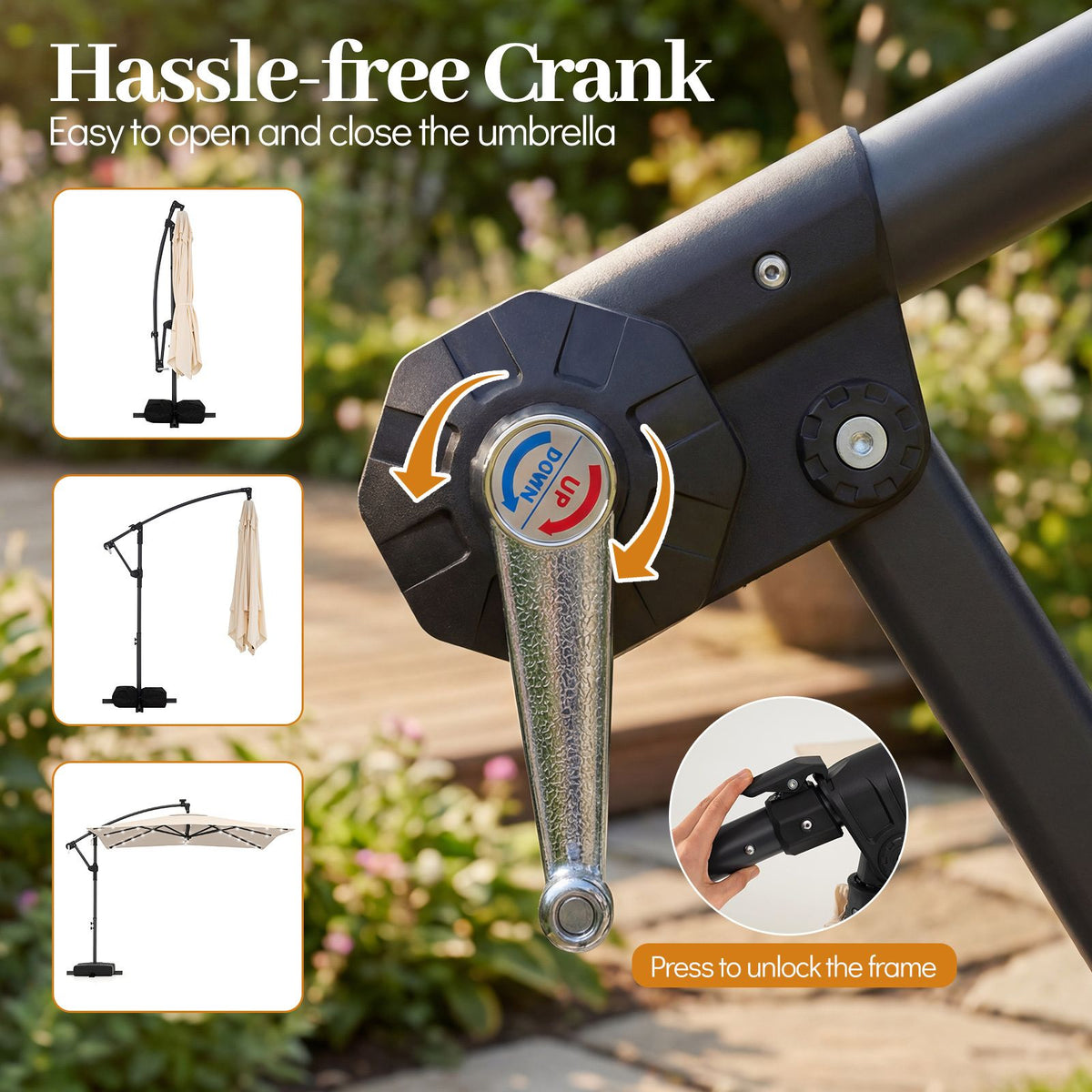 2.5M Solar LED Cantilever Umbrella with 360 Rotation and Weighted Base