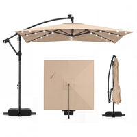 2.5M Solar LED Cantilever Umbrella with 360 Rotation and Weighted Base