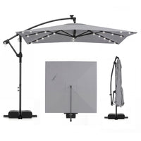 2.5M Solar LED Cantilever Umbrella with 360 Rotation and Weighted Base