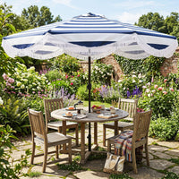 2.7M Patio Umbrella with Fringe Tassel Push Button Tilt and Crank for Garden