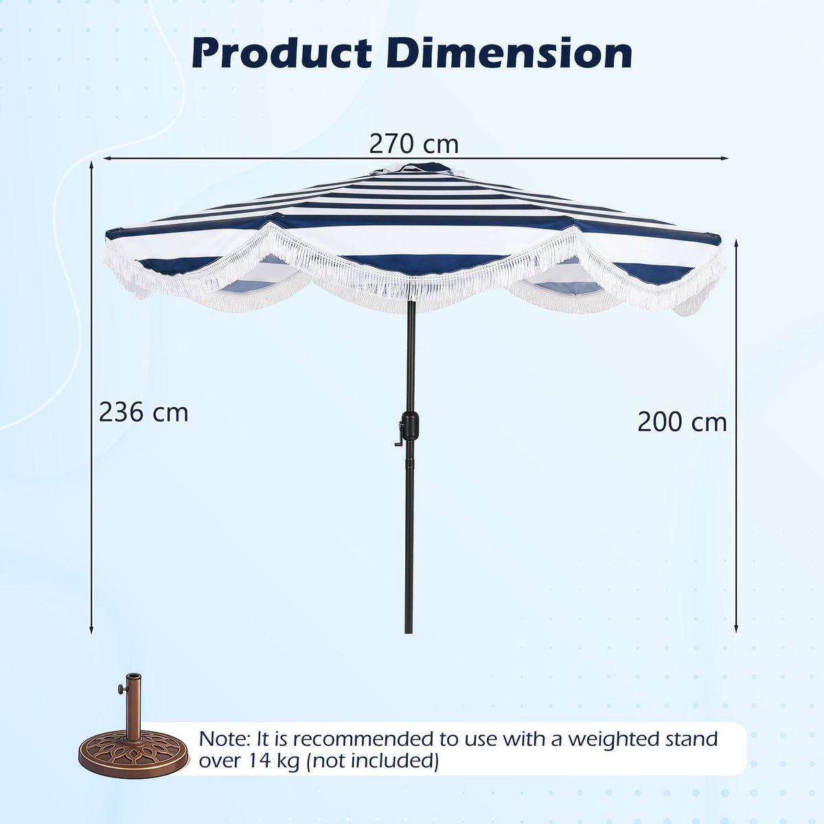 2.7M Patio Umbrella with Fringe Tassel Push Button Tilt and Crank for Garden