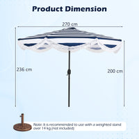 2.7M Patio Umbrella with Fringe Tassel Push Button Tilt and Crank for Garden
