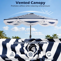 2.7M Patio Umbrella with Fringe Tassel Push Button Tilt and Crank for Garden
