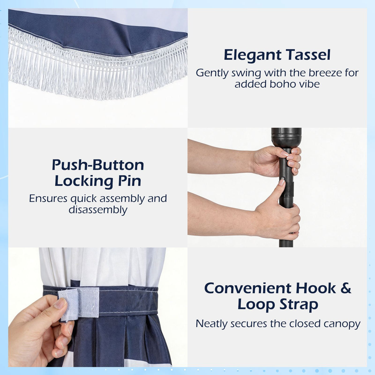 2.7M Patio Umbrella with Fringe Tassel Push Button Tilt and Crank for Garden