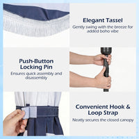 2.7M Patio Umbrella with Fringe Tassel Push Button Tilt and Crank for Garden