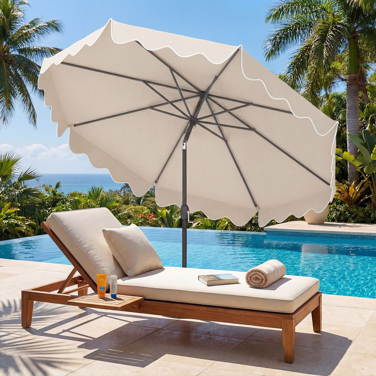 2.7M Patio Umbrella with Push Button Tilt Crank and 8 Metal Ribs