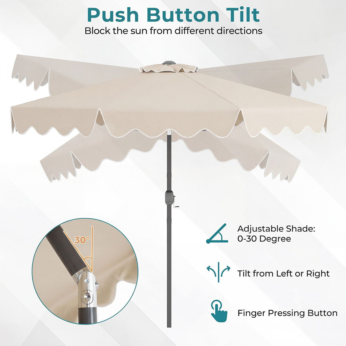 2.7M Patio Umbrella with Push Button Tilt Crank and 8 Metal Ribs