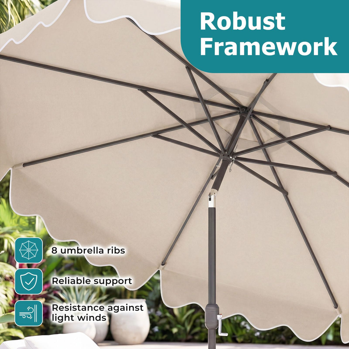 2.7M Patio Umbrella with Push Button Tilt Crank and 8 Metal Ribs