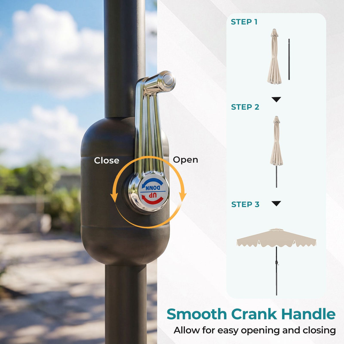 2.7M Patio Umbrella with Push Button Tilt Crank and 8 Metal Ribs