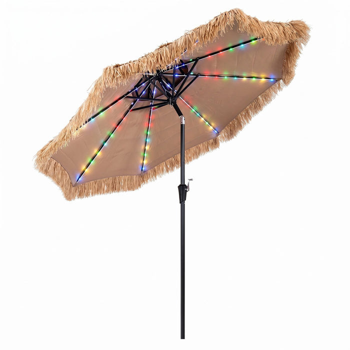 2.7m Solar Thatched Tiki Umbrella with 96 LED Lights and 12 Modes