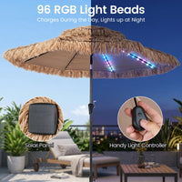 2.7m Solar Thatched Tiki Umbrella with 96 LED Lights and 12 Modes