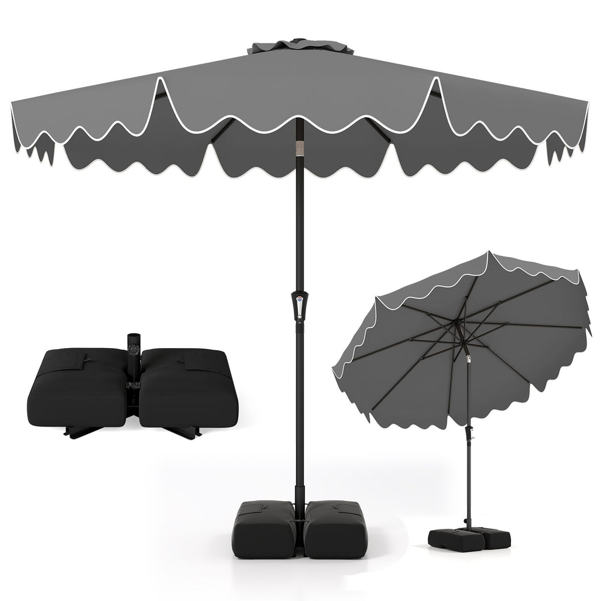2.8M Patio Umbrella with Weighted Base Sandbags and Push Button Tilt