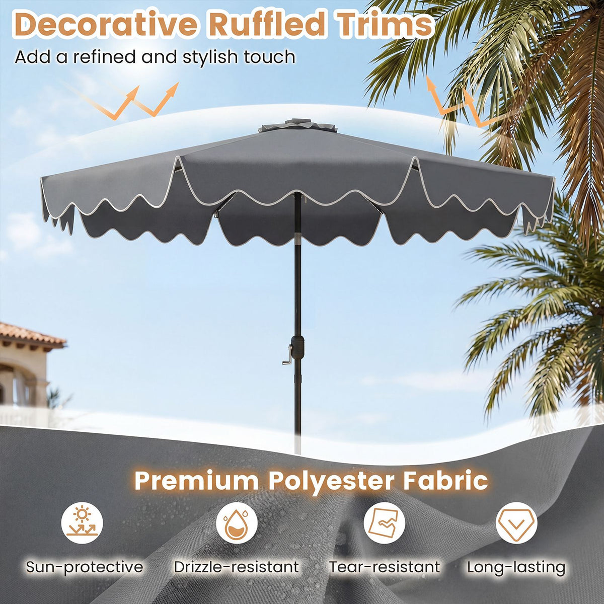 2.8/3m Solar Patio Umbrella with 104 LED Lights for Garden and Deck
