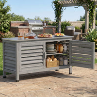 2-Door Potting Table with Stainless Steel Countertop and Fir Wood Frame L-Shaped Shelf