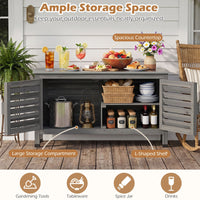 2-Door Potting Table with Stainless Steel Countertop and Fir Wood Frame L-Shaped Shelf