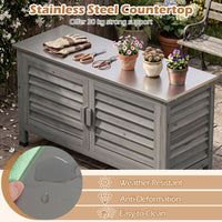 2-Door Potting Table with Stainless Steel Countertop and Fir Wood Frame L-Shaped Shelf