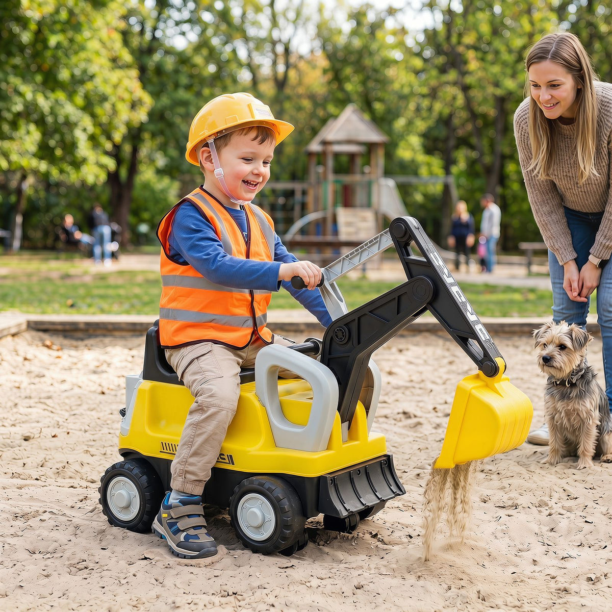 2-In-1 Kids Ride on Tractor with Digging Arm and Detachable Trailer