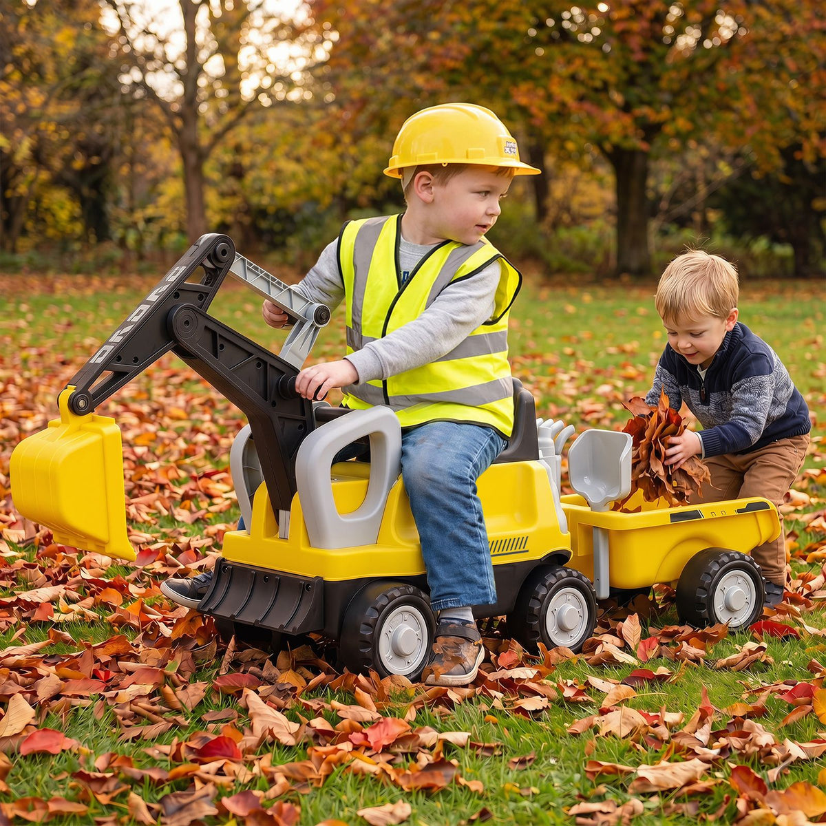 2-In-1 Kids Ride on Tractor with Digging Arm and Detachable Trailer