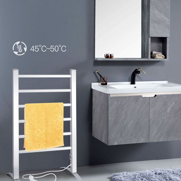 2-In-1 Towel Warmer and Drying Rack with 6 Bars and Aluminum Frame for Bathroom