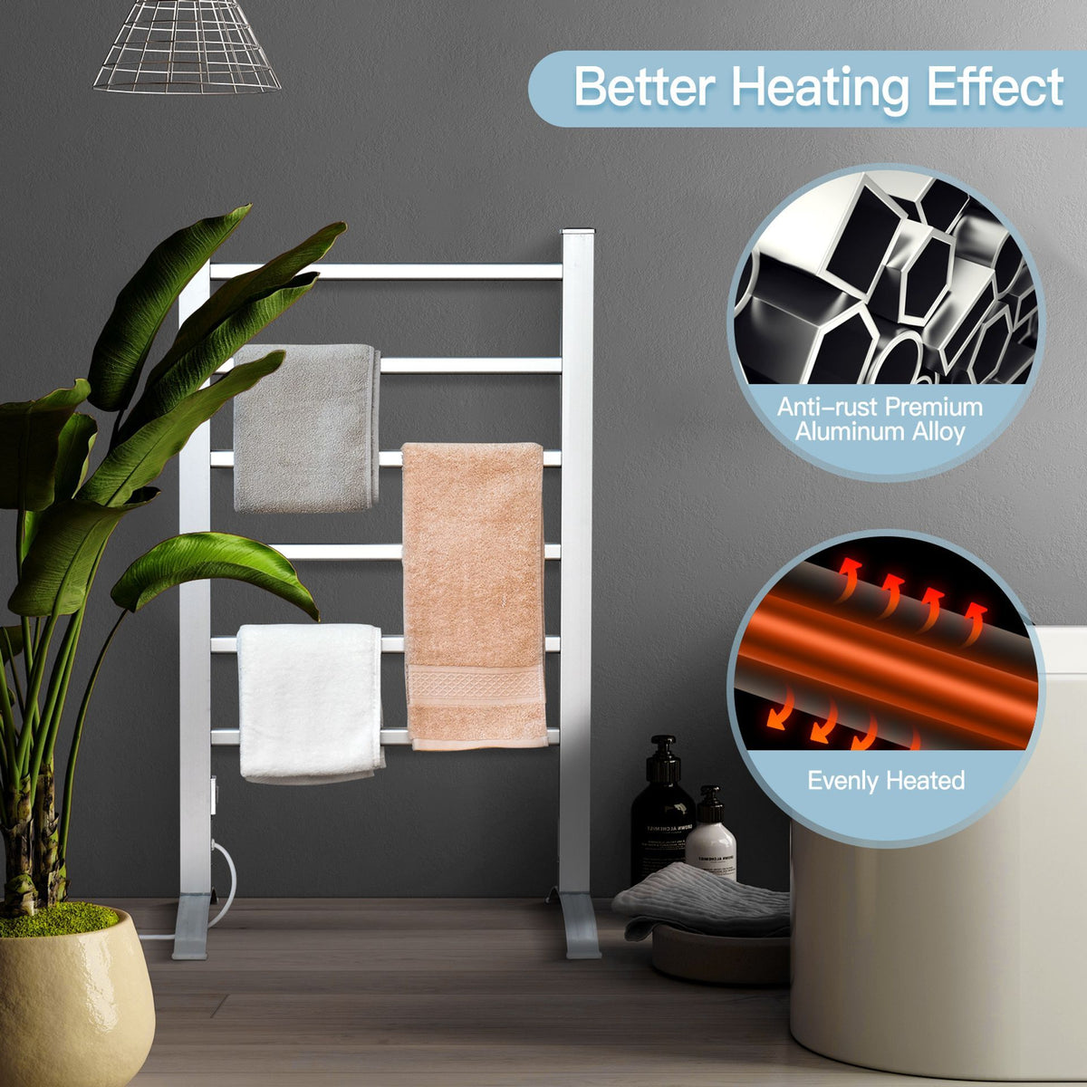 2-In-1 Towel Warmer and Drying Rack with 6 Bars and Aluminum Frame for Bathroom