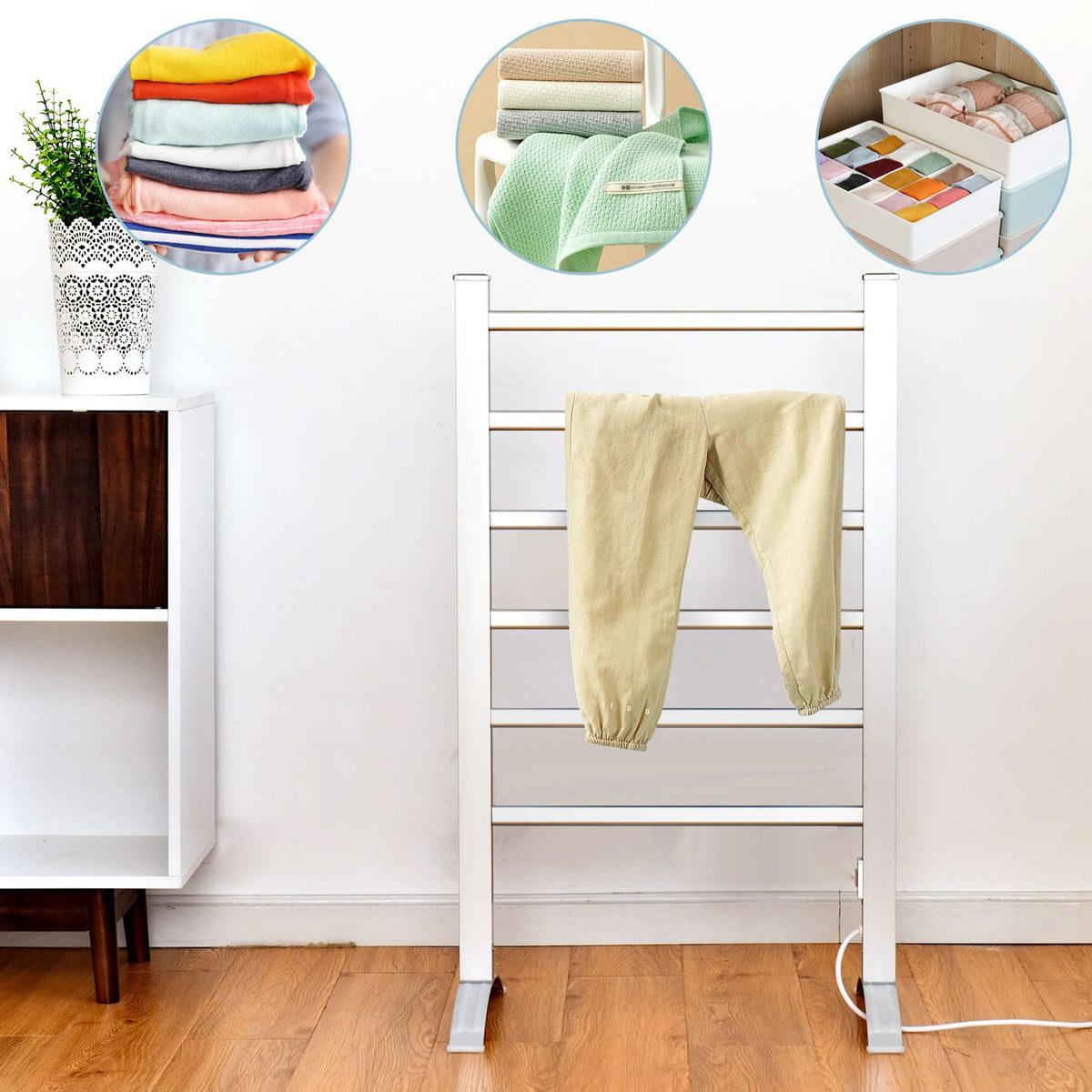 2-In-1 Towel Warmer and Drying Rack with 6 Bars and Aluminum Frame for Bathroom