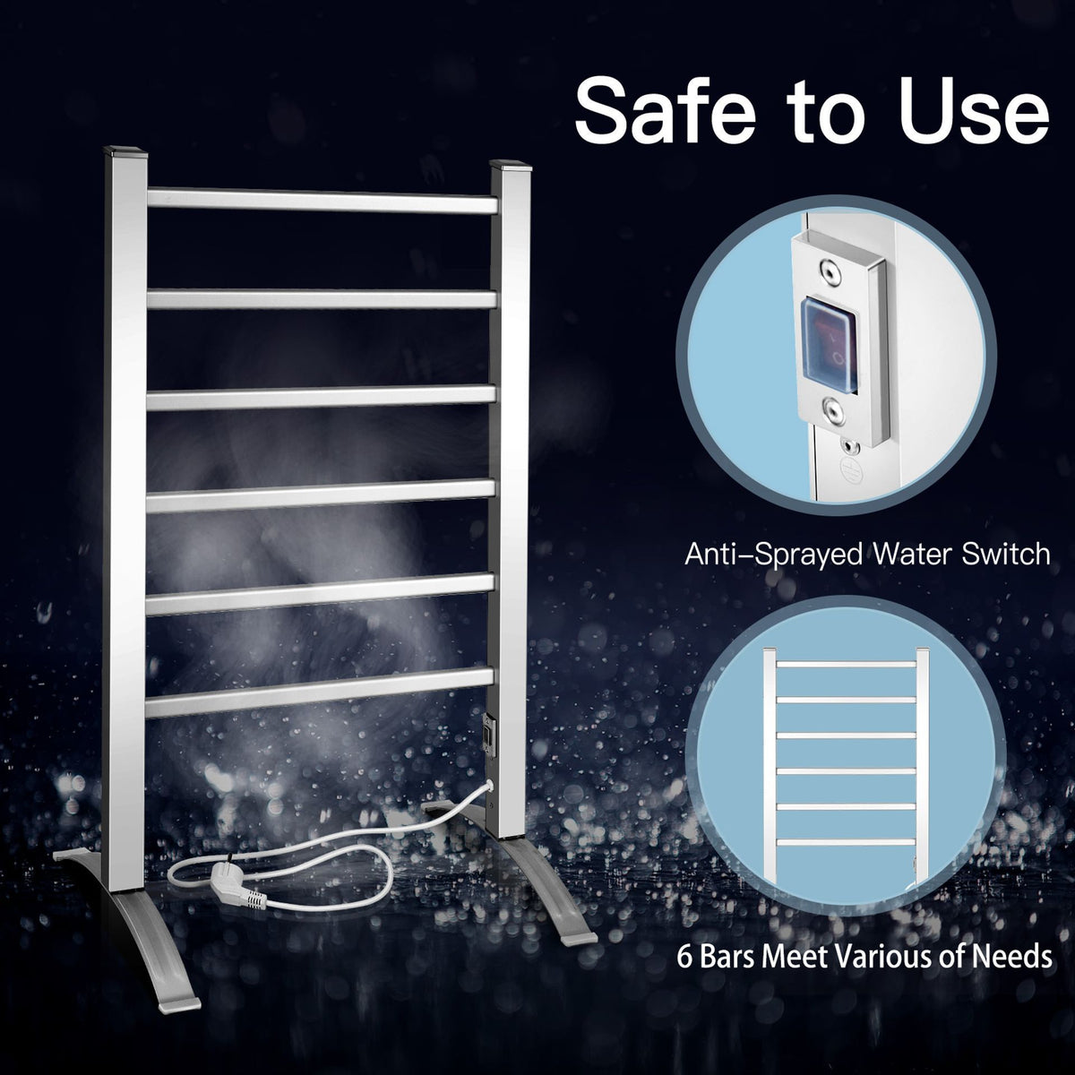2-In-1 Towel Warmer and Drying Rack with 6 Bars and Aluminum Frame for Bathroom