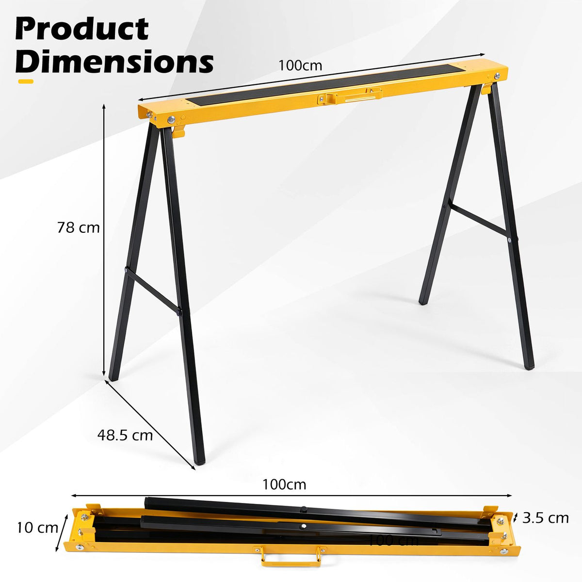 2-Pack Folding Saw Horses with Non-Topple Surface and Quick Open Legs for Woodworking
