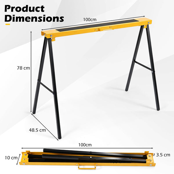 2-Pack Folding Saw Horses with Non-Topple Surface and Quick Open Legs for Woodworking
