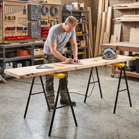 2-Pack Folding Saw Horses with Non-Topple Surface and Quick Open Legs for Woodworking
