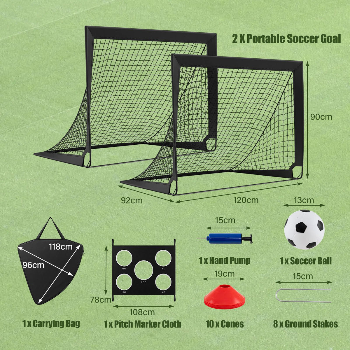2-Pack Soccer Goals Backyard Set 120 x 90 cm Portable Soccer Net Training Equipment